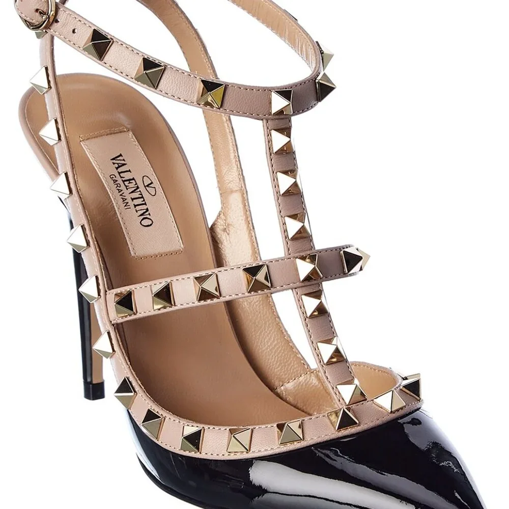 Valentino Rockstud Caged 100 Patent Pump Black/Poudre - Picture 4 of 8
